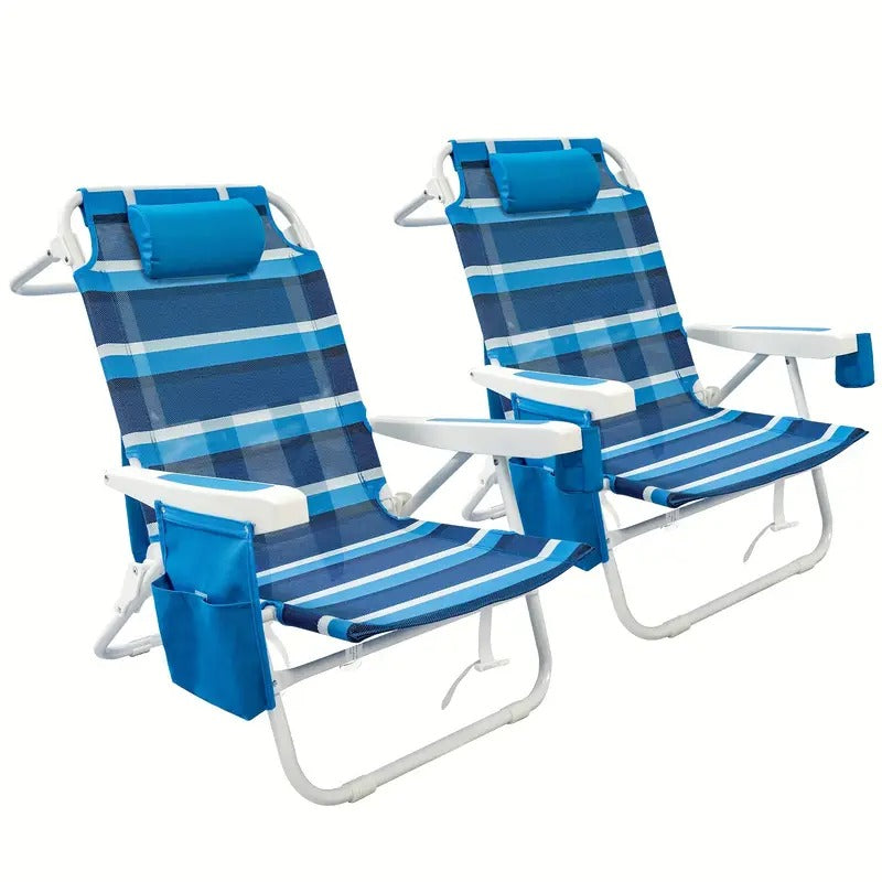 Foldable Beach Lounge Chairs with Backrest (2pcs)